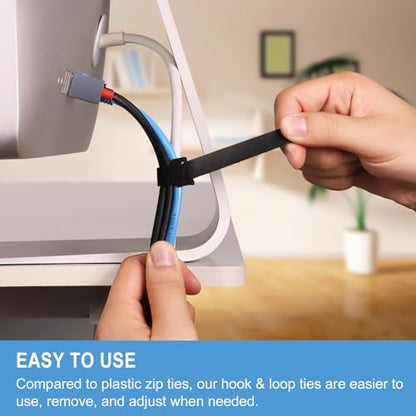 200 PCS 8 Inches Reusable Cable Ties | Adjustable Cord Wraps, Cable Straps | Hook & Loop Cord Organizer, Cable Management - size: 8 Inch 200 Pcs