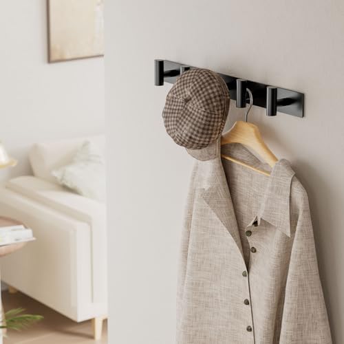 GWAAZXGZ Black Wall Mounted Coat Rack – 5 T-Shaped Pegs for Hats, Bags & Towels, Heavy-Duty Metal Rail for Entryway, Bathroom, Closet, Bedroom (1 Pack) - color: Black