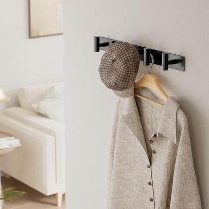 GWAAZXGZ Black Wall Mounted Coat Rack – 5 T-Shaped Pegs for Hats, Bags & Towels, Heavy-Duty Metal Rail for Entryway, Bathroom, Closet, Bedroom (1 Pack) - color: Black