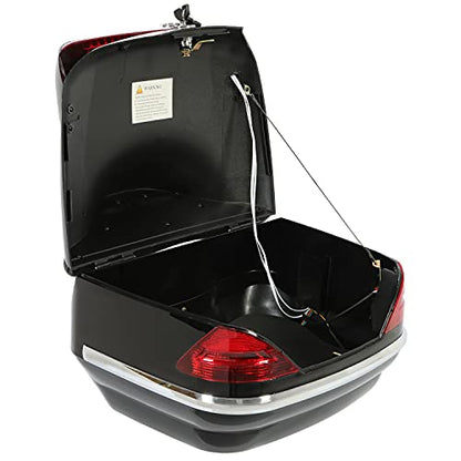 Black Motorcycle Hard Trunk Top Case with Backrest and Tail Light for Harley Davidson, Honda, Yamaha, Suzuki, Vulcan