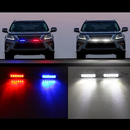STDYSUN LED Emergency Strobe Lights Bar 2Pcs Red Blue Change White Double Color Warning Police Grille Lights Bar Surface Mount Fit for Motorcycle POV Utility Construction Vehicle and Tow Truck Van - color: Red Blue Change White