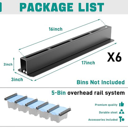 EVERHANGER Ceiling Storage Rack, Heavy Duty Overhead Storage Rack for Garage, Adjustable Ceiling Bin Storage System, 6 Sets for 5 Bins, 16 Inch - style: For 5 Bins