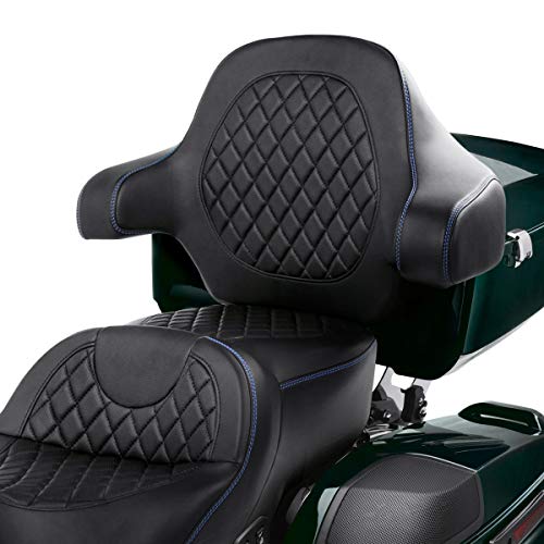 C.C. RIDER Driver Passenger Seat with Wrap-around King Tour Trunk Backrest Pad Sissy Bar fit for Harley Touring Road King FLHR Street Glide FLHX Road Glide FLTRX Electra Glide 2014-2023 - color: 04# Blue+ Passenger Backrest