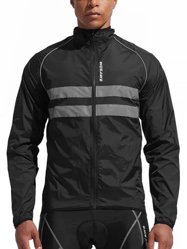 WOSAWE Men's High Visibility Cycling Wind Jacket Water Resistance Reflective Windbreaker - color: Black Jacket 215, size: 3X-Large