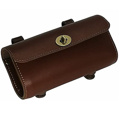 WUYAN Bike Handlebar Leather Bags Under Seat Retro Classical Mountain MTB Road Bike Leather Bag for Cell Phone， Saddle Tail Rear Pouch Seat Storage Cycling Case Carry Accessories - color: Red brown