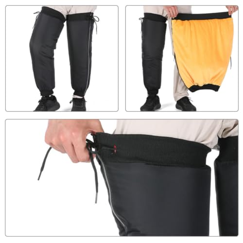 1 Pair Windproof Hiking Leg Gaiters with Anti-Slip Straps, Black Pu and Lint Material Calf Covers for Outdoor Hiking and Cold Weather Motorcycle Gear Protection