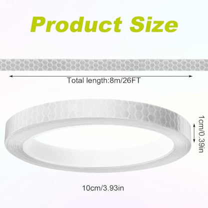 Neon Reflective Tape 0.4In x 26 Feet, Safety Warning Tape High Viscosity Durable Lasting Outdoor Waterproof Neon Reflector Strips for Bicycles Helmets Trailers(White) - color: White