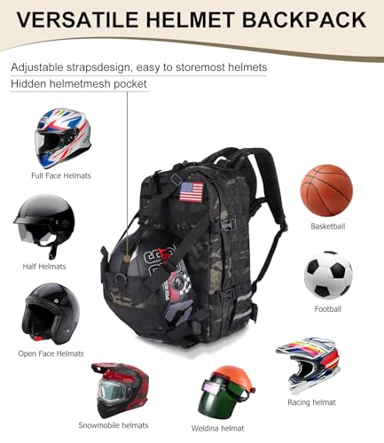 Motorcycle Cycling Helmet Backpack, Large Capacity Waterproof Helmet Holder, Storage Bag Hiking Backpack - color: Camouflage-flag