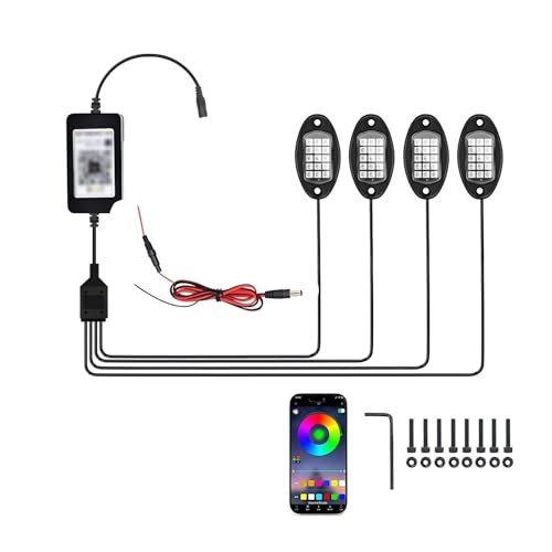 4PCS RGB LED Rock Lights, Underglow Multicolor Neon Light, Footwell Wheel Well Light Pods, with APP Control & Music Mode, Rock Lights for Trucks, SUV, ATV, UTV, Pickup, Motorcycles