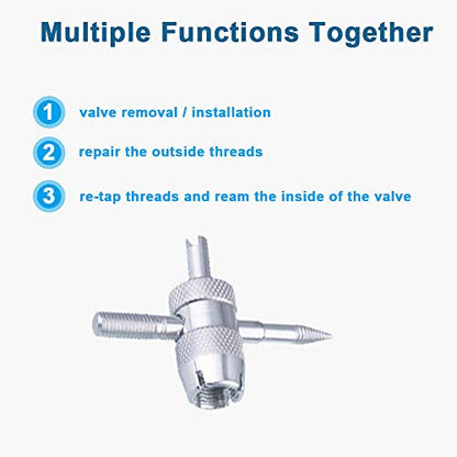 Riseuvo Valve Stem Removal Tool - 40Pcs Valve Cores, 4-Way Valve Tool, Valve Core Remover Tool, Tire Repair Schrader Valve Tool