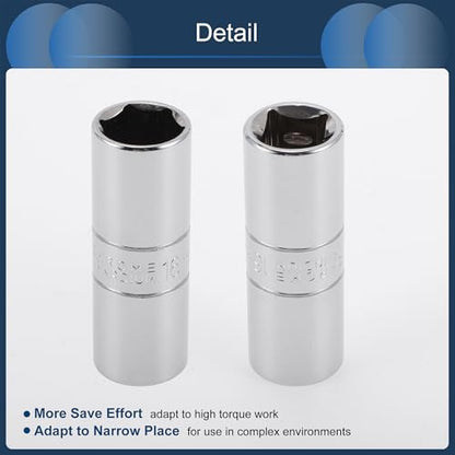 Spark Plug Impact Socket 63mm for Car Motorcycle Dirtbike Repair Hardware Tool CR-V Silver Tone Durable 6 Point 16mm 1/2 Inch Drive