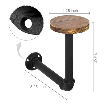 MyGift 3 Pcs Cowboy Hat Holder on Wall, Hat Rack Hooks, Wig Display Helmet Collection Organizer, Baseball Cap Hanger Entryway Bedroom, Realistic Black Metal Pipe Brown Wood - color: Industrial Style