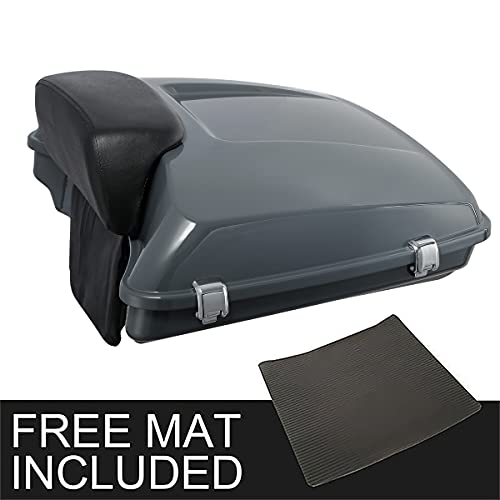XFMT Motorcycle 5.5" Gunship Gray Razor Trunk Luggage W/Passenger Backrest Pad For Harley Touring Road King Street Glide Road Glide Electra Glide Ultra Classic 2014-Later - color: Gunship Gray Set 1