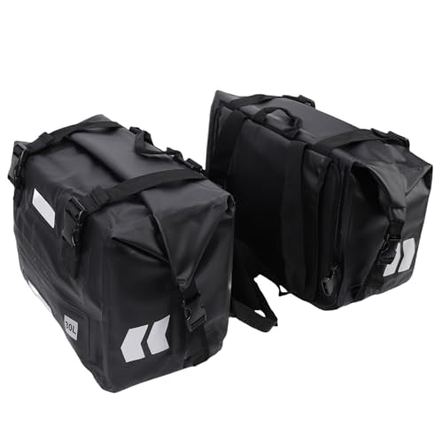 RiToEasysports Motorcycle Saddlebags PVC Motorcycle Luggage Bag 30L X 2 Detachable Roll Top Frame Mount Side Bags for Universal Motorcycles Commuting Touring Storage