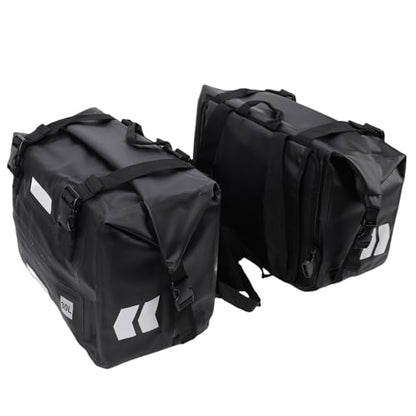 RiToEasysports Motorcycle Saddlebags PVC Motorcycle Luggage Bag 30L X 2 Detachable Roll Top Frame Mount Side Bags for Universal Motorcycles Commuting Touring Storage
