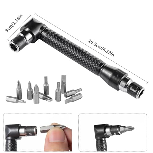 17Pcs Right Angle Drill Attachment & Flexible Bit Extension Set for Tight Spaces, 105° Adapter Long & Short, Bendable Shaft, 1/4 3/8 1/2 Socket Adapters, L Wrench & Bits for Cabinets, Auto Repair