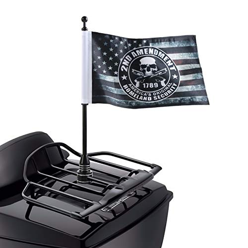 Antique Skull American Flag with Black Motorcycle Flagpole Mount – Fits 1/2" Luggage Rack for Harley, for Honda Goldwing, for Yamaha, and Bikes – Weather-Resistant, Easy Installation - color: Antique Skull American Flag Black Flagpole