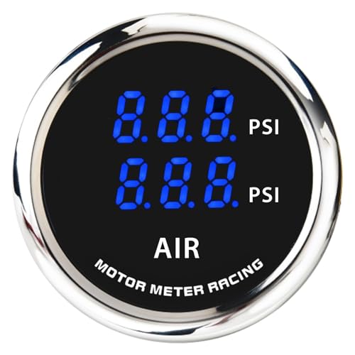 MOTOR METER RACING W Pro Series 52mm 2-1/16" Digital Dual Air Ride Air Bag Suspension Pressure Gauge 0-220 PSI Black Dial Blue LED Display with Mechanical Pressure Sensor - color: Blue LED, size: Dual Air Pressure