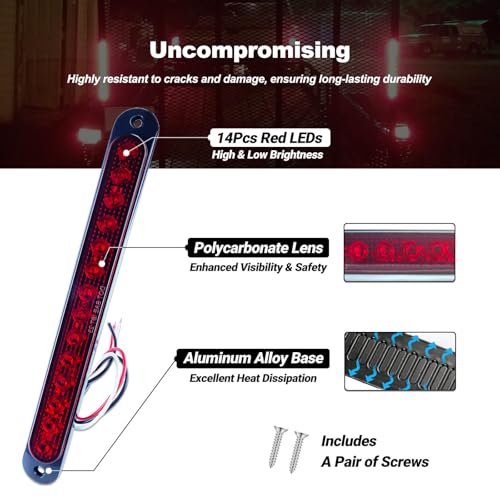 10" LED Trailer Brake Lights Bar Strip Aluminum Alloy Base Red Stop Turn Identification Side Marker Tail Lights Assembly for Truck Marine Boats, 15 LEDs 2Pcs - color: Red