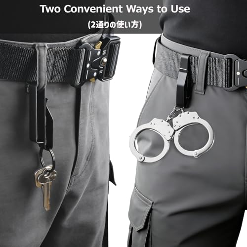 Azarxis Tactical Molle Key Ring Gear Clip Keychain Keeper Belt Hanging 360 Degrees Rotate Hook Holder - color: #01 Black - Double Side - 2 Pack