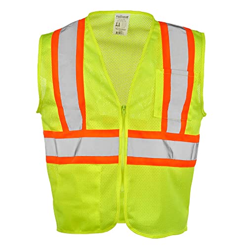 J. J. Keller & Associates, Inc. High Visibility Safety Vest, Two Toned, Zipper, Type R Class 2, Lime, SAFEGEAR - size: Small-Medium