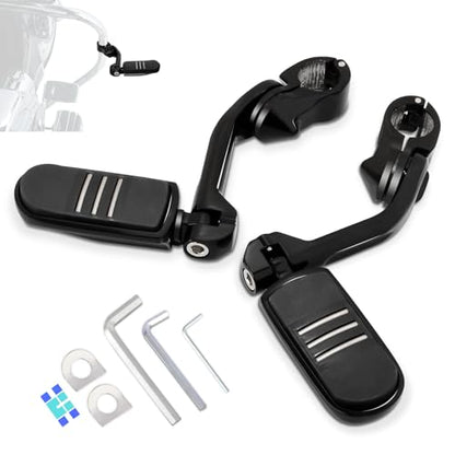 1.25" (32mm) Adjustable Highway Foot Pegs w/Long Extended Angled Mounts for Harley Davidson Touring Street Glide/Road Glide/Electra Glide/Road King Motorcycle w/1-1/4" Crash Bar,BLACK#1