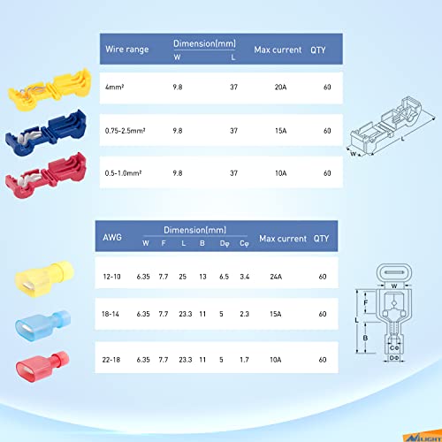 Nilight 360PCS T-Tap Wire Connectors Self-Stripping Quick Splice Electrical Terminals Insulated Male Disconnect Spade Assortment Kit with Storage Case - size: 360Pcs 22-10AWG