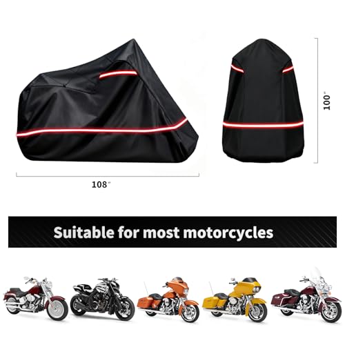 Full Enclosed Motorcycle Cover - Waterproof for Outdoor & Indoor Storage,Heavy 600D Duty with Reflective Strips,Fits Scooters & Touring Motorcycles up to Length96.5" x 45" x 53"Black - size: 96.5"L-45"W-53"H