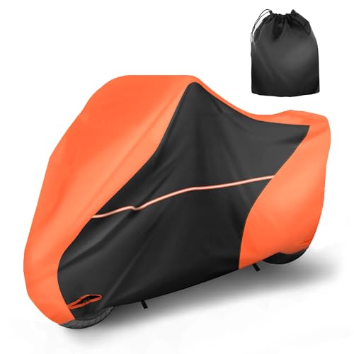 X AUTOHAUX 295cm/116" Motorcycle Cover Waterproof for Harley-Davidson Tri Glide Ultra for Can-Am Spyder RT/Spyder F3 Outdoor Sun Dust All Weather Protection Motorbike Cover Orange - size: 295*110*140cm/116*43*55inch