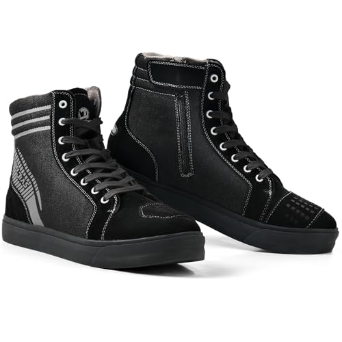 IRON JIA'S Motorcycle Shoes for Men, Anti-Slip Breathable Street Casual Motorcycle Riding Boots with Side Zipper, Ankle Support, Shift Pads Black 12 - color: Black, size: 12