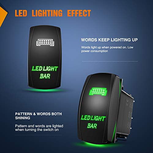 Nilight - NI-RS05 LED Light Bar Rocker Switch 5Pin Laser On/Off LED Light 20A/12V 10A/24V Switch Jumper Wires Set for Jeep Boat Trucks,2 Years Warranty - color: Green, size: LED LIGHT BAR