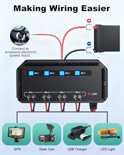 12V Fuse Block, 20A Motorcycle Fuse Relay Box Kit with LED Warning Indicator 4 Circuits, Motorcycle Fuse Box Holder Automotive Fuse Block for Vehicle Car Motorcycle ATV UTV