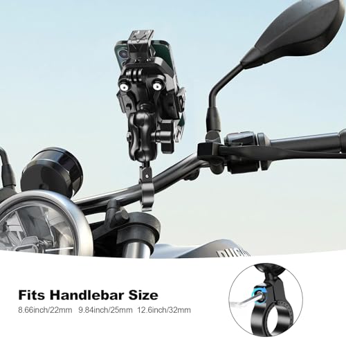 iMESTOU Motorcycle Phone Mount Anti-Vibration with 4 Shock Absorbers, Universal 22-32mm Handlebar Fit for Bikes/Motorcycles/EBikes, 720° Adjustable Heavy-Duty Phone Holder for 5.6”-7.4” Phones
