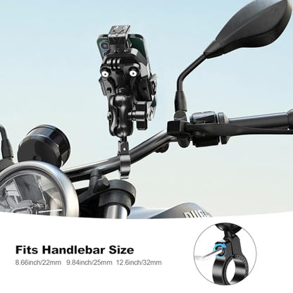 iMESTOU Motorcycle Phone Mount Anti-Vibration with 4 Shock Absorbers, Universal 22-32mm Handlebar Fit for Bikes/Motorcycles/EBikes, 720° Adjustable Heavy-Duty Phone Holder for 5.6”-7.4” Phones