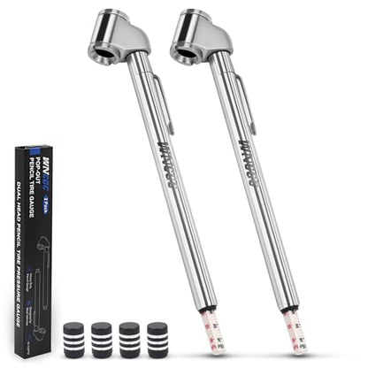 Pencil Tire Pressure Gauge 2 Pack, 10-120PSI Dual Head Air Gauge Tire Pressure Heavy Duty Tire Valve Gauge for Truck Car RV ATV Motorcycle