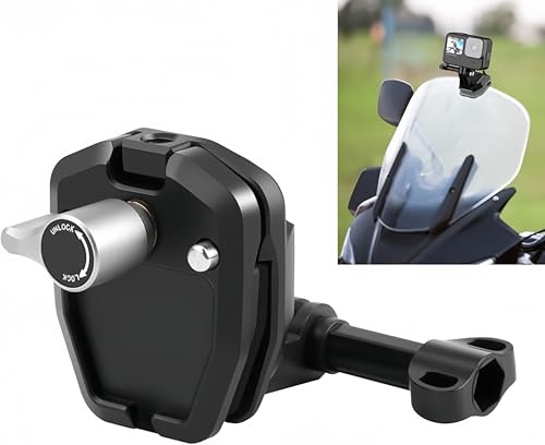 Motorcycle Windshield Clip Mount, 180° Adjustable Quick Release Camera Holder Compatible with GoPro Hero 13/12/11/10/9/8, DJI Osmo Action 5/4/3, Insta360 X5/X4/X3/X2 & More Action Cameras