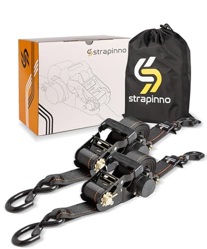 Strapinno Retractable Ratchet Tie-Down Straps,5,000 lbs Breaking Strength- 2 in x 12 ft Heavy Duty Ratchet Strap with Safety Lock S Hooks for Motorcycles, ATVs, UTVs, Lawn Equipment & Cargo (Black) - color: Black