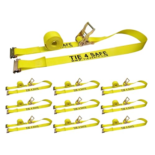Mega Cargo Control Heavy Duty E Track Ratchet Straps - 4,400 Lbs Break Strength, Yellow 2" x 12' Logistic Tie Downs for Enclosed Trailers, ATV, Car Hauling, Organizing (10 Pack) - color: Yellow, size: 10 Pack