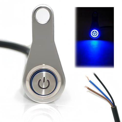 Motorcycle Universal Handlebar Light Power Control Switch Push Button Toggle Kill Mount Blue LED for DC12V Turn Signal Fog Brake Headlight - color: Blue