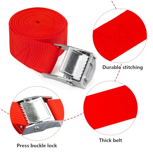 10 Pack Lashing Straps with Buckles Adjustable, 1" x 78" Cam Buckle Tie Down Strap, Red Cargo Straps for Securing Luggage, Cargo, Bicycles, Motorcycles - size: Red 1" x 78"
