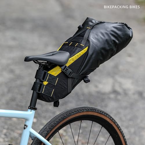 Rhinowalk 14L Waterproof Hardshell Bike Saddle Bag – Two-Piece Rear Seat Bag, Tear-Resistant, No-Screw Installation, Fits Most Bikes-(Yellow+black) - color: Yellow+Black