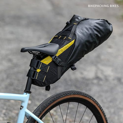 Rhinowalk 14L Waterproof Hardshell Bike Saddle Bag – Two-Piece Rear Seat Bag, Tear-Resistant, No-Screw Installation, Fits Most Bikes-(Yellow+black) - color: Yellow+Black