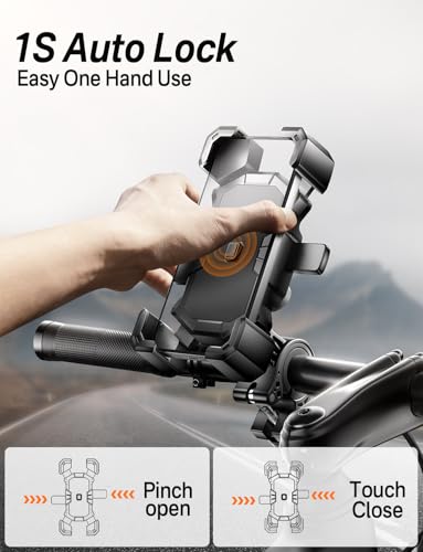 Delobon Bike Phone Holder Handlebar,Motorcycle Phone Mount,ATV Cell Phone Clamp,Scooter Phone Clip for iPhone 15 Pro Max14 13 12plus, Samsung S24Ultra S23 and More 4.7" to 7.0" inch Phone