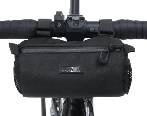 PACK2RIDE Perfecda Bike Handlebar Bag - Water Resistant, Durable Cordura Fabric & Bike Bag for Daily Trips- Front Biking Storage for Road, Gravel Riding (Black) - color: Black