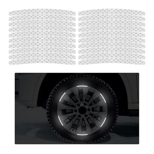 20PCS Car Wheel Stripe Reflective Stickers, Anti-Scratch Auto Night Safety Warning Tape Sticker Decorative Decal, Universal Vehicle Tire Rims Sticker Exterior Accessories (White) - color: White