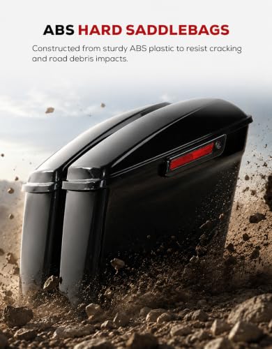XFMT Motorcycle Saddlebags 5" Stretched Hard Saddle Bags Extended Saddlebags W/Black Latches For Harley Touring Road King Street Glide Road Glide Electra Glide 2014-2024, Vivid Black - color: 5" Stretched-Vivid Black W/ Black Latches