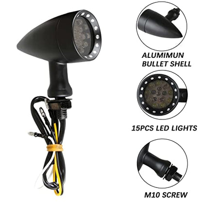 Rich Choices 2pcs Black 15 LED Motorcycle Stop Brake Running Turn Signal Indicator Amber Lights Compatible with Street Bike Chopper dirt bike scooter Cafe Racer (Black-Amber&Red Light) - color: Black-Amber&Red Light