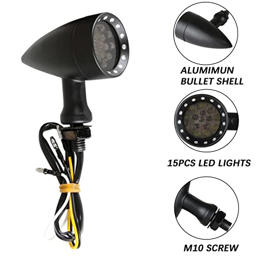 Rich Choices 2pcs Black 15 LED Motorcycle Stop Brake Running Turn Signal Indicator Amber Lights Compatible with Street Bike Chopper dirt bike scooter Cafe Racer (Black-Amber&Red Light) - color: Black-Amber&Red Light