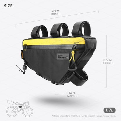 Rhinowalk Bike Triangle Frame Bag 1.7L, Waterproof Tool & Gear Bag with YKK Zippers, Cable Port & Pump Holder, Slim Fit – Black - color: Full Black,1.7L
