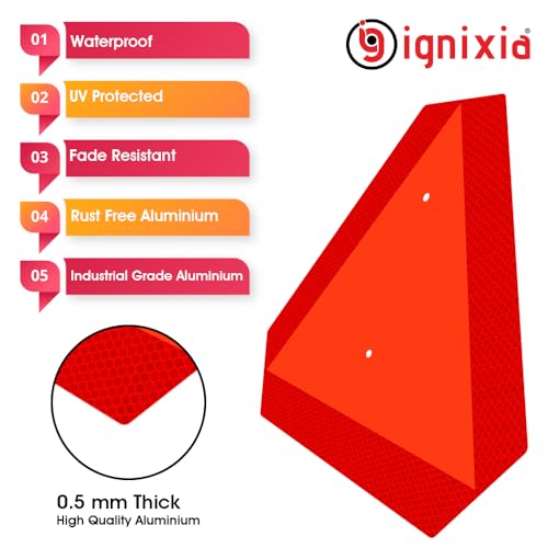 Ignixia Slow Moving Vehicle Sign, Rust free Aluminium Slow Moving Vehicle Triangle signs, 14”x 16” Inches Orange base with Reflective border, SMV Sign for Golf Cart, UTV, safety signs (Aluminum 02Pcs)